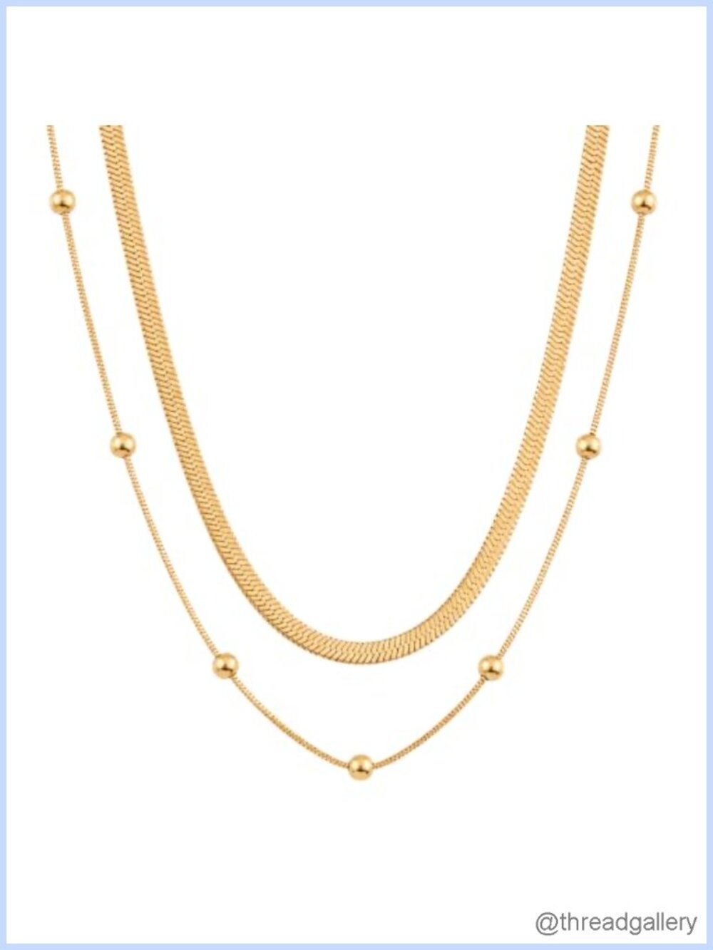 2 Piece Gold Plated Stainless Steel Necklace Set Snake Chain